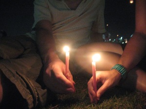 Lighting candles in the Park.